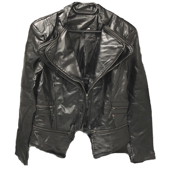 Vegan Leather Fitted Moto jacket. - Picture 8 of 14